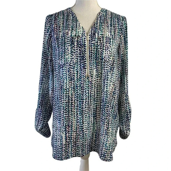 Apt. 9 Tops - Apt 9 Polka Dot Blouse Zip Front Tunic Work Chic Small White Multicolor